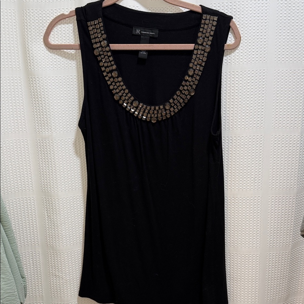 INC International Concepts Black Tank Top with Bronze Accents